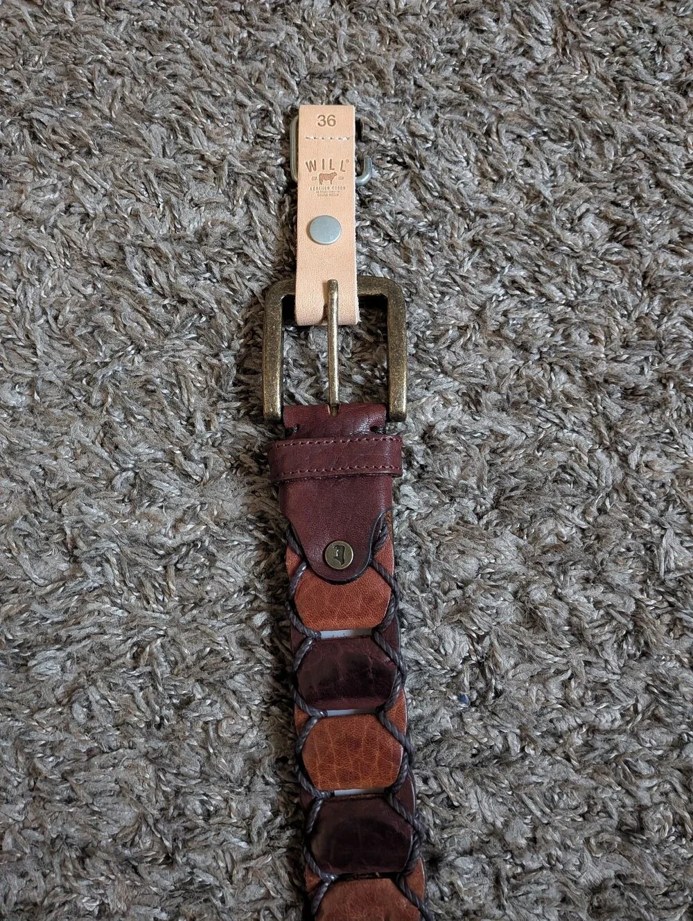 Will Leather Goods Brown Cognac Buffalo Link Dress Belt Men's 36W NEW